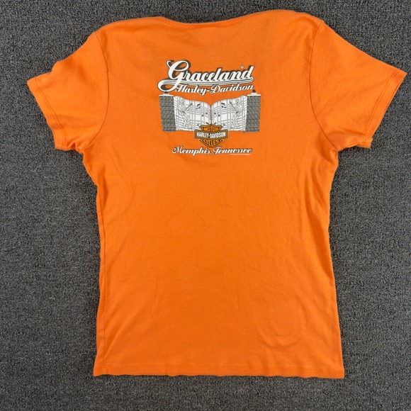 Harley-Davidson Vintage Graceland Memphis TN Lace Trim V Neck T Shirt Women's 1X - Picture 4 of 5